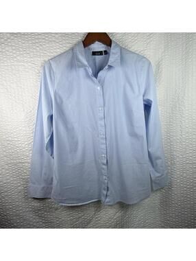 Apt. 9 Essentials Shirt Womens Sz L Pinstripe Blue Button Up Top Professional